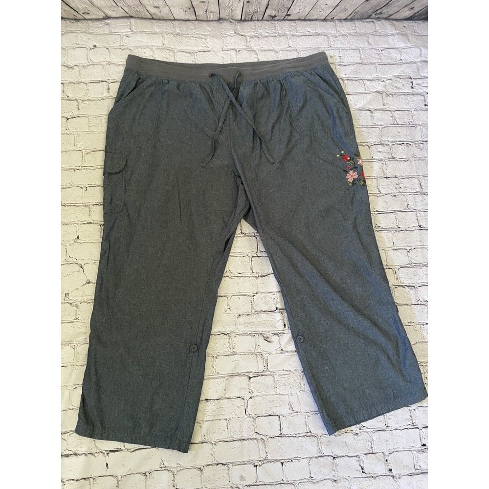 Woman Within Plus Size 34W‎ or 52" Convertible Length Embroidered Blue Jean Pant